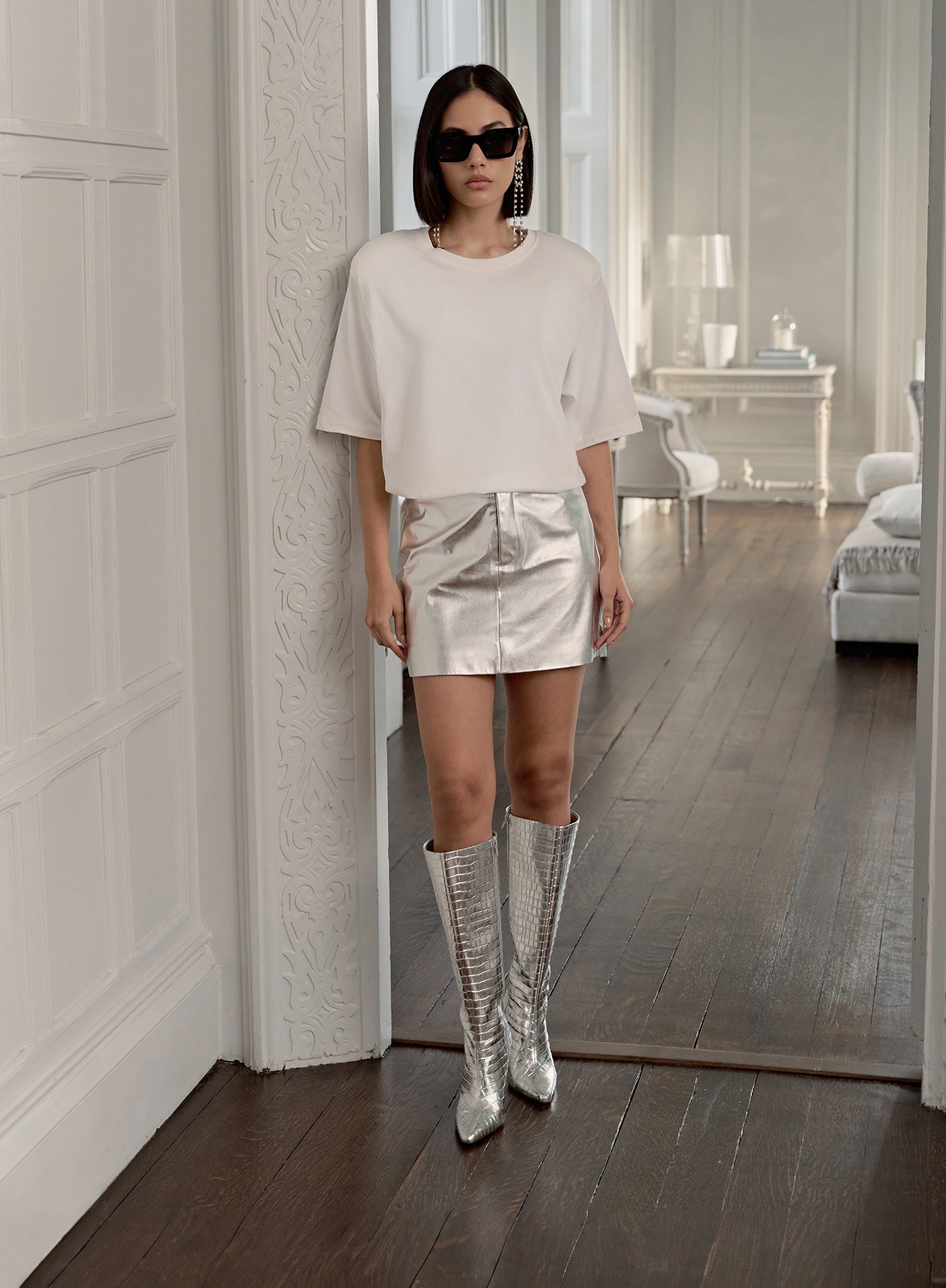 Silver Metallic Faux Leather Mini Skirt